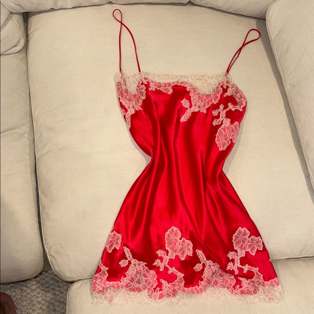 Victoria's Secret Red and Cream Lace Chemise